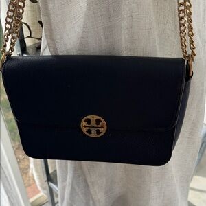 Tory Burch Navy Crossbody Bag with Gold Chain